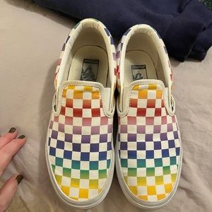 Vans rainbow checkered slip-ons